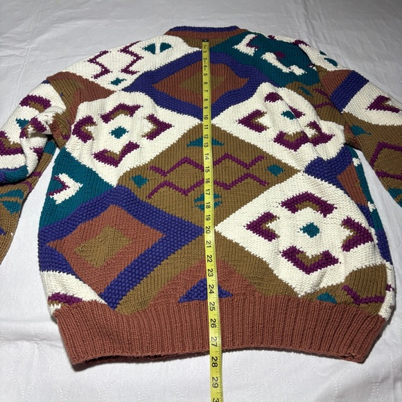 VTG Henry Grethel Sweater M Aztec Crew Neck Boxy Cotton Biggie Grandpa Oversized - Picture 8 of 9